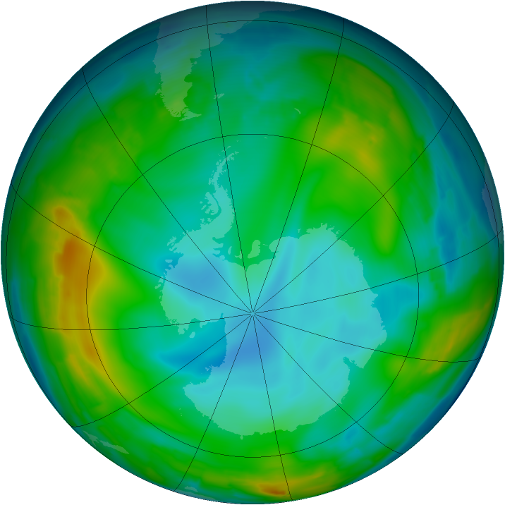 Antarctic ozone map for 29 June 2009